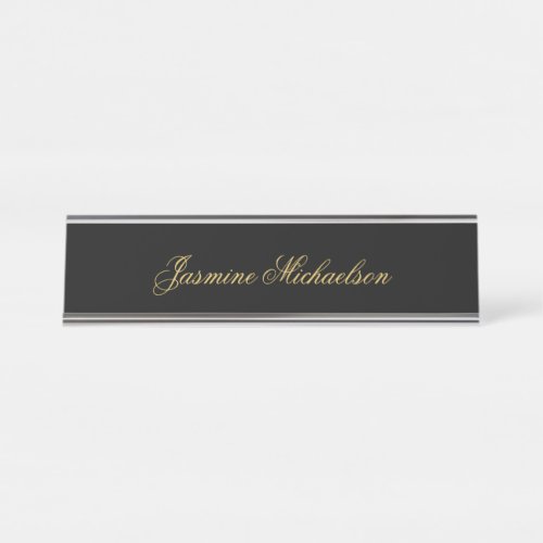 Lovely Chic Calligraphy Name Black & Gold Desk Name Plate