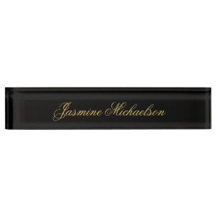 Lovely Chic Calligraphy Name Black & Gold Desk Name Plate