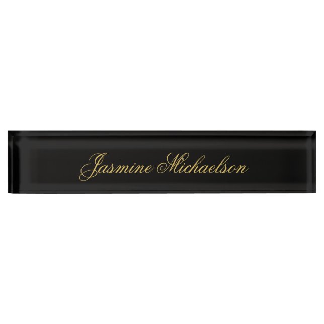 Lovely Chic Calligraphy Name Black & Gold Desk Name Plate (Front)