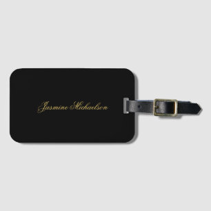 Lovely Chic Calligraphy Name Black & Gold Luggage Tag