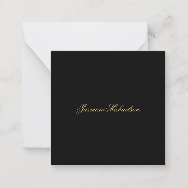 Lovely Chic Calligraphy Name Black & Gold Note Card (Front)