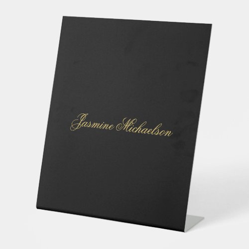 Lovely Chic Calligraphy Name Black & Gold Pedestal Sign