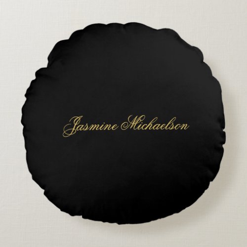 Lovely Chic Calligraphy Name Black & Gold Round Pillow