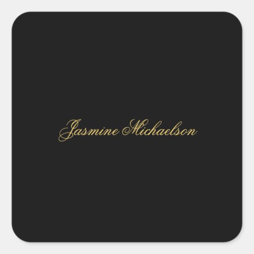Lovely Chic Calligraphy Name Black & Gold Square Sticker