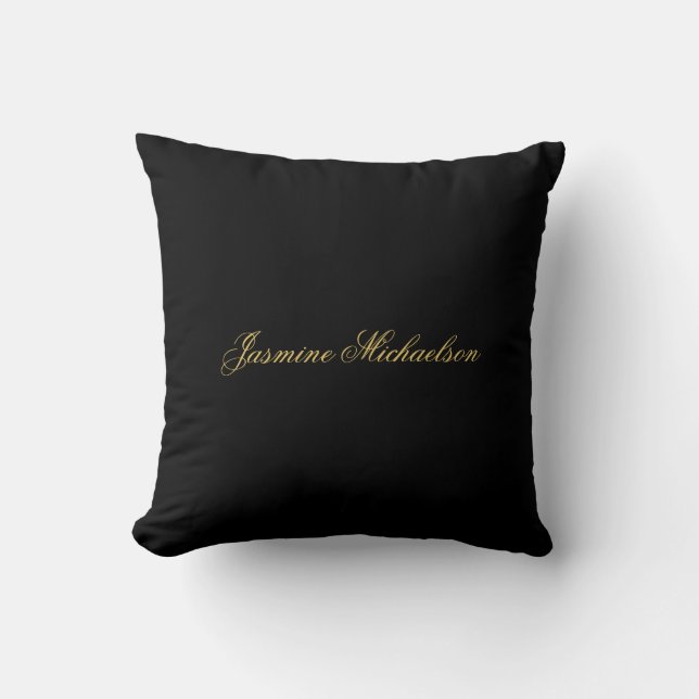 Lovely Chic Calligraphy Name Black & Gold Throw Pillow (Front)