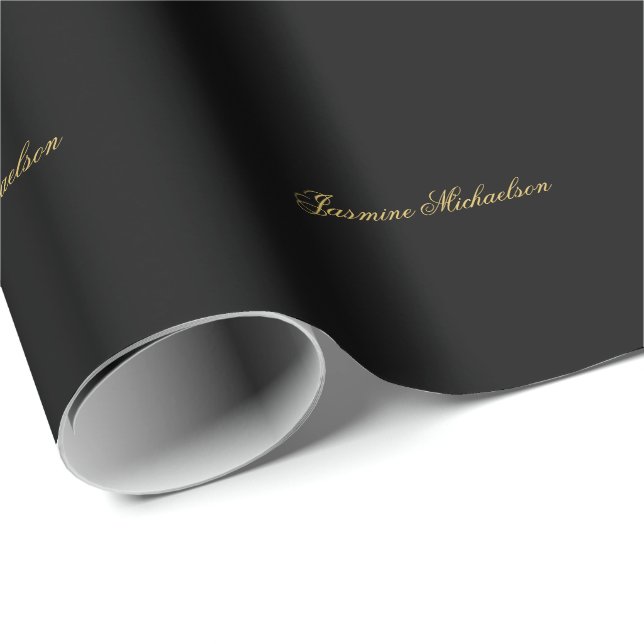 Lovely Chic Calligraphy Name Black & Gold Wrapping Paper (Roll Corner)