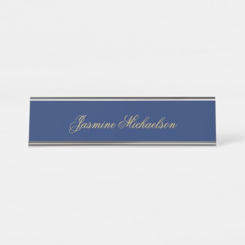 Lovely Chic Calligraphy Name Blue & Gold Desk Name Plate