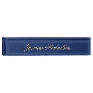 Lovely Chic Calligraphy Name Blue & Gold Desk Name Plate