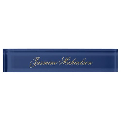 Lovely Chic Calligraphy Name Blue &amp; Gold Desk Name Plate