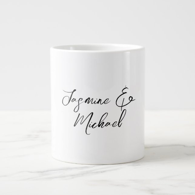 Lovely Chic Calligraphy Names Weddings Giant Coffee Mug (Front)