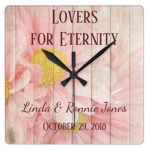 Lovely Chic Floral Wedding Square Wall Clock
