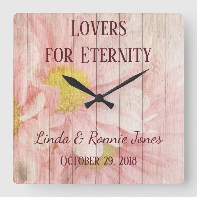 Lovely Chic Floral Wedding Square Wall Clock (Front)
