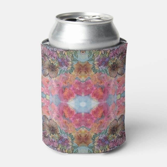 Lovely Chic Flower Garden Watercolor Painting  Can Cooler (Can Front)