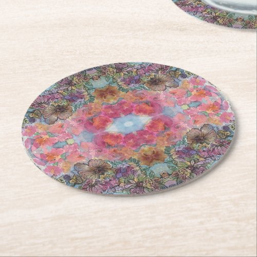 Lovely Chic Flower Garden Watercolor Painting  Round Paper Coaster