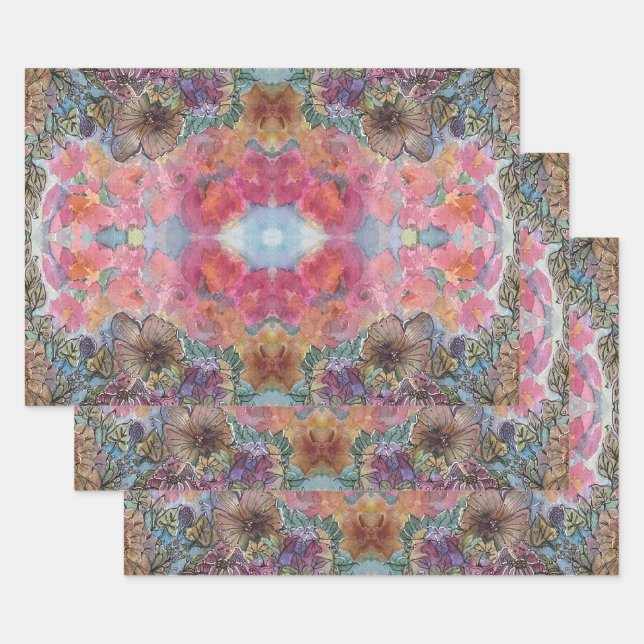 Lovely Chic Flower Garden Watercolor Painting  Wrapping Paper Sheets (Set)