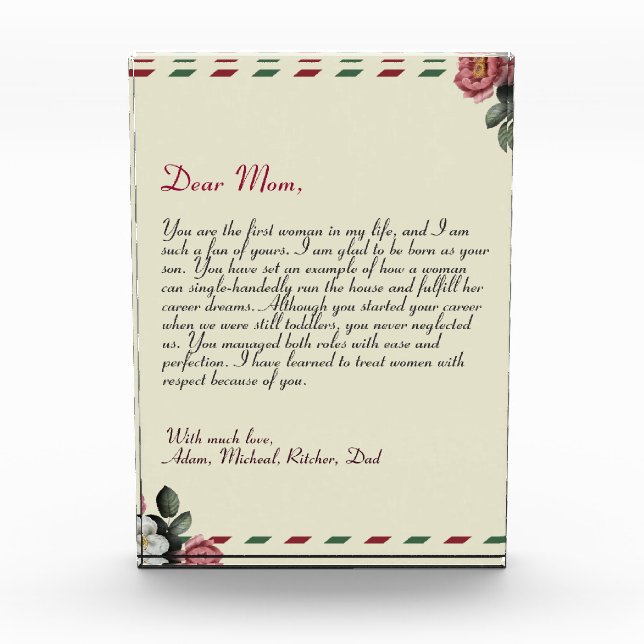 lovely Chic Personalized Love Letter Handwritten  Photo Block (Front)