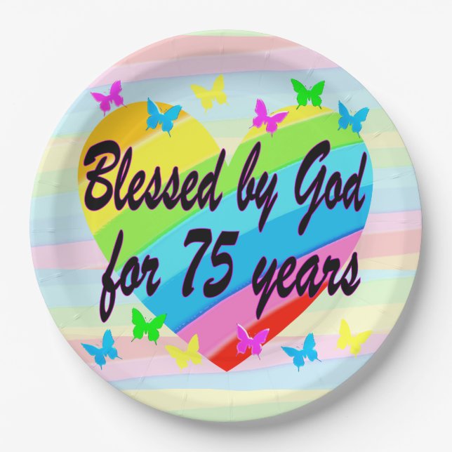 LOVELY CHRISTIAN 75TH BIRTHDAY PAPER PLATES (Front)