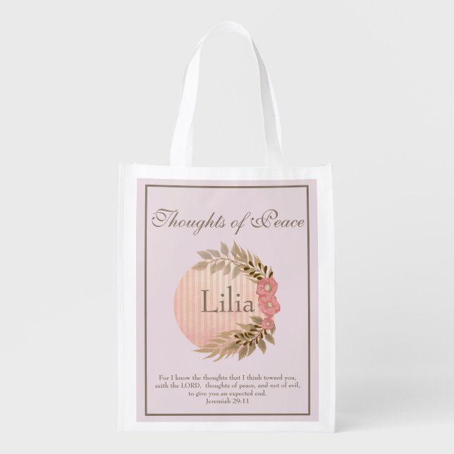 Lovely Christian verse about Peace Grocery Bag (Front)