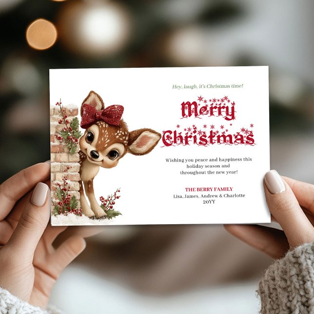 Lovely Christmas baby deer peeking winter card (Lovely Christmas baby deer peeking winter card)