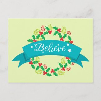 Lovely Christmas Believe Green and Red Wreath