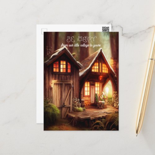 Lovely Christmas Fairy Forest Cottage Digital Postcard