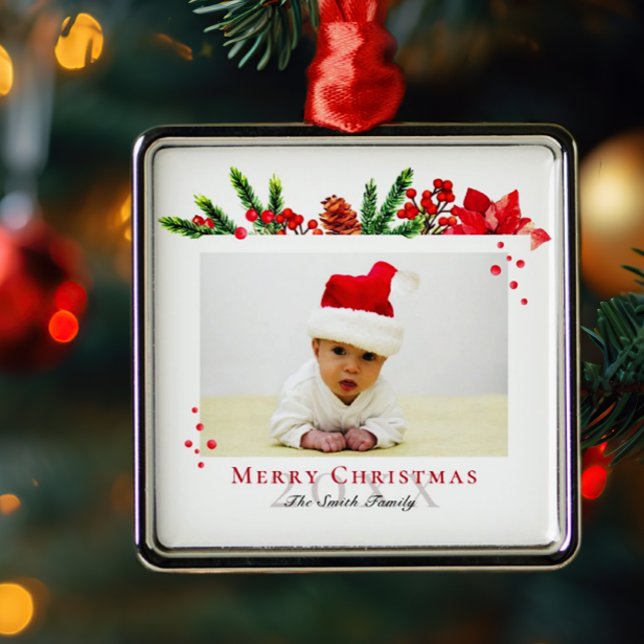 Lovely Christmas Frame Personalized Photo Metal Ornament (Creator Uploaded)