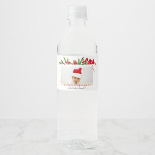 Lovely Christmas Frame Personalized Photo Water Bottle Label