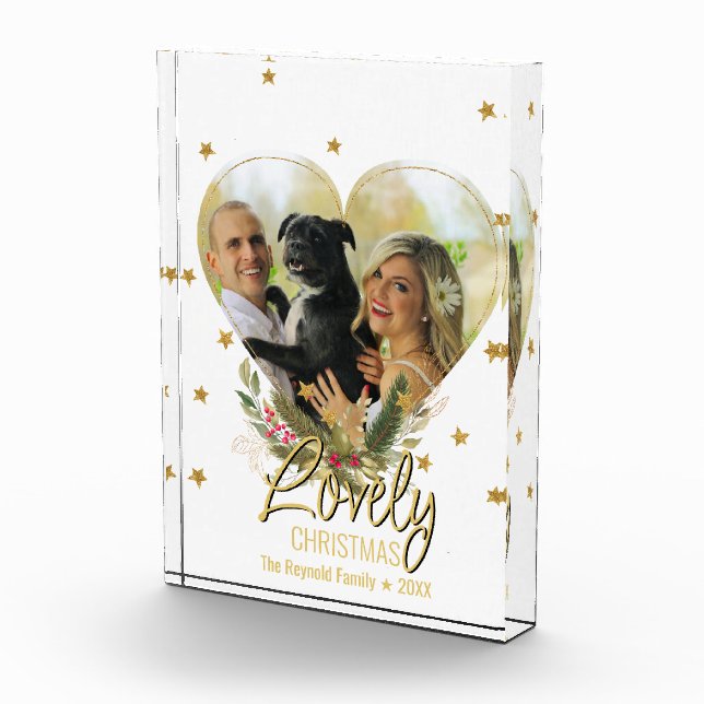 Lovely Christmas Photo Heart Gold Glitter Stars (Right)
