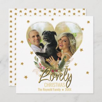 Lovely Christmas Photo Heart Gold Glitter Stars