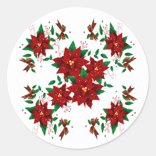 Lovely Christmas Red Flowers Classic Round Sticker
