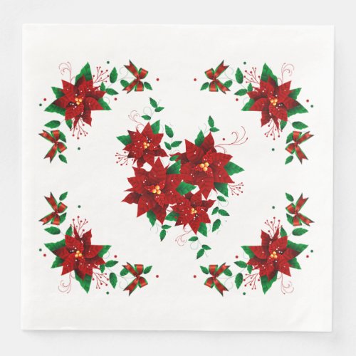 Lovely Christmas Red Flowers Paper Napkins