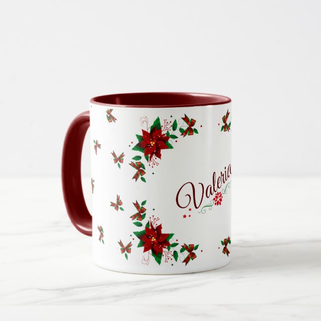 Lovely Christmas Red Flowers Personalized Mug (Front Left)