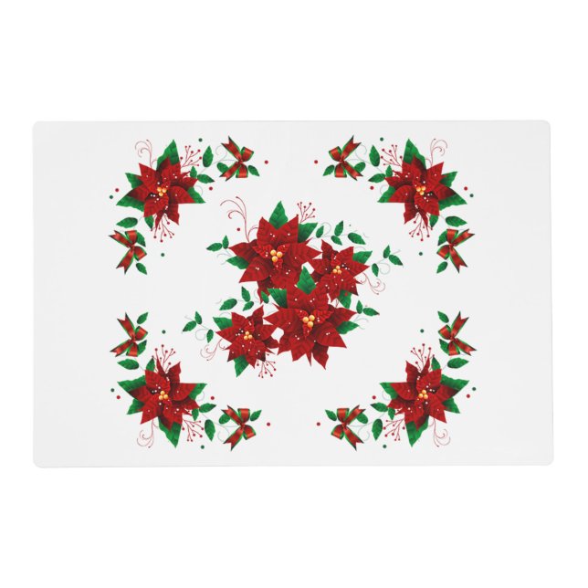 Lovely Christmas Red Flowers Placemat (Front)