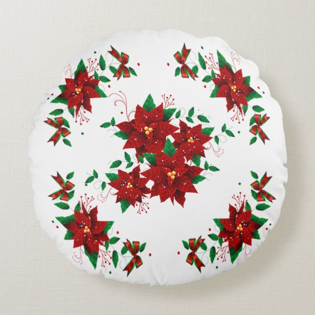 Lovely Christmas Red Flowers Round Pillow (Front)