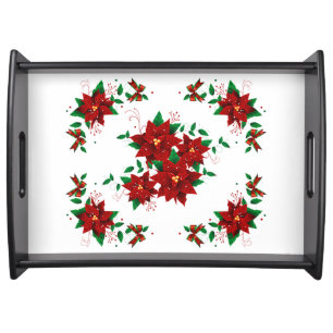 Lovely Christmas Red Flowers Serving Tray