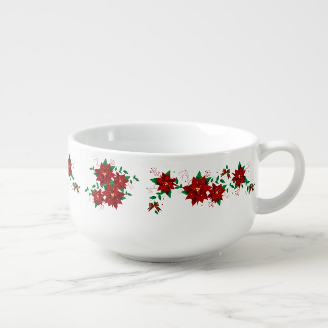 Lovely Christmas Red Flowers Soup Mug (Left)