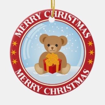 Lovely Christmas Snowball With Cute Bear Inside Ceramic Ornament by UrHomeNeeds at Zazzle