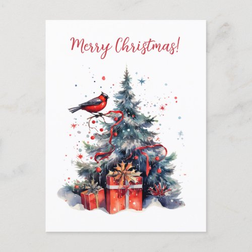 Lovely Christmas Tree with Bird Graphic Postcard
