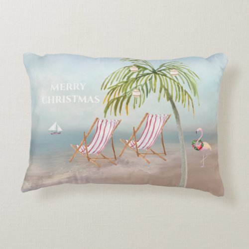 Lovely Christmas Watercolor Beach Scene  Accent Pillow