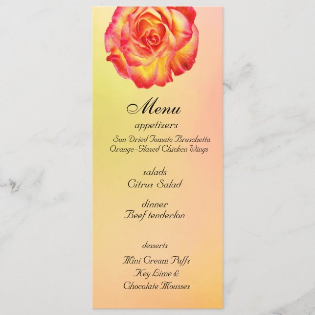 Lovely Circus Rose Wedding Menu Card (Front)