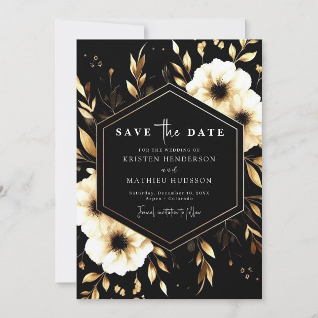 Lovely Classic Gold and Black Wedding Save The Date (Front)