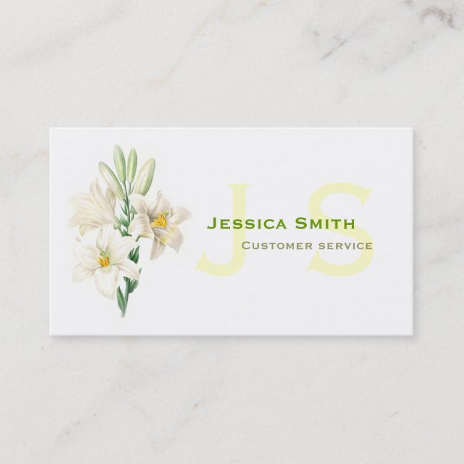 Lovely classic vintage botanical white lily business card