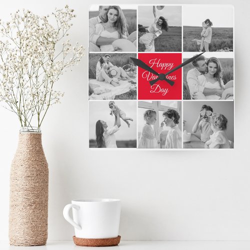 Lovely Collage Couple Photo  Happy Valentines Day Square Wall Clock