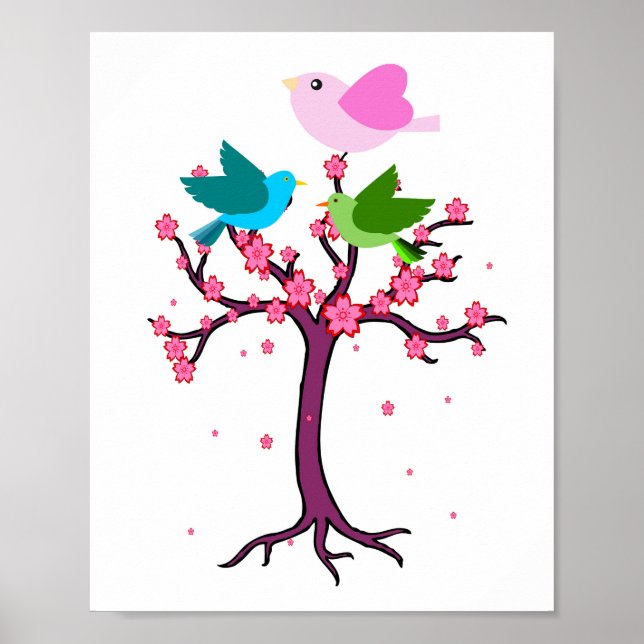 lovely colorful birds and tree Nursery baby Poster (Front)