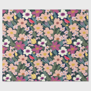 Lovely colorful flowers and birds Wrapping Paper