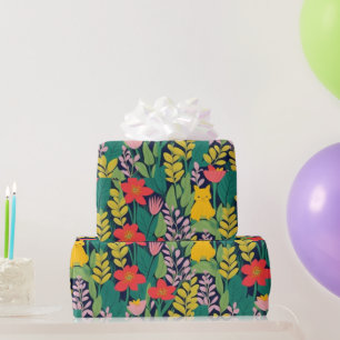 Lovely colorful flowers and birds Wrapping Paper