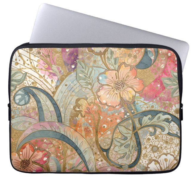Lovely Colorful Flowers and Pattern, Rainbow Laptop Sleeve (Front)