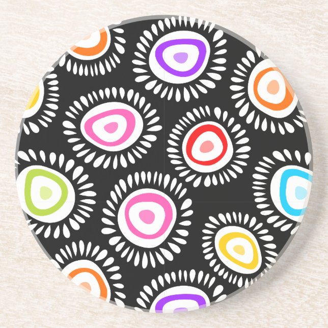 Lovely colorful funky flowers coaster (Front)