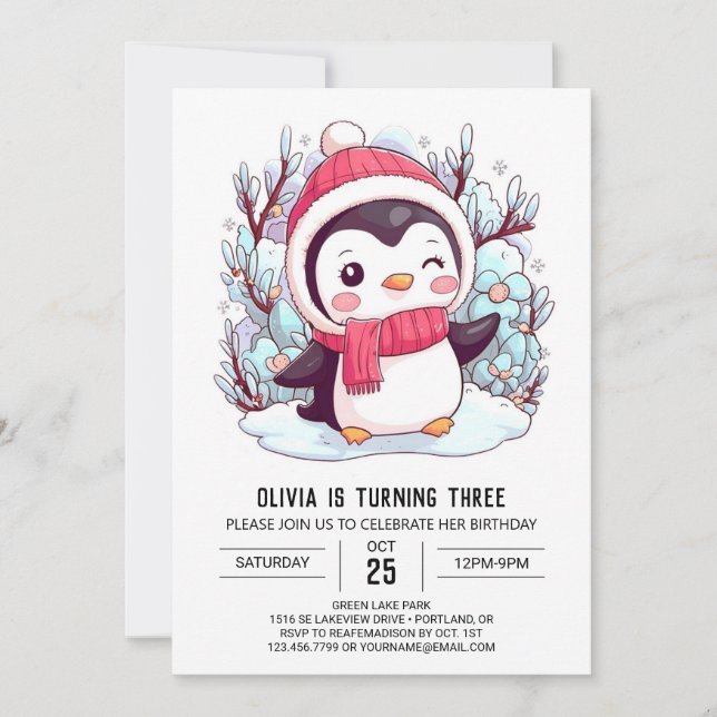 Lovely Colorful Penguin Digital Birthday Invitation (Front)