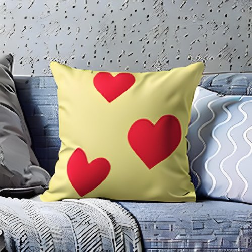 Lovely Colorful  Red Hearts Yellow Home Dcor Throw Pillow